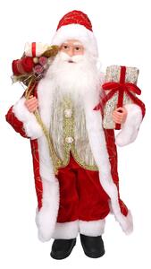 Babbo natale in tessuto rosso e oro con regali cm xh45