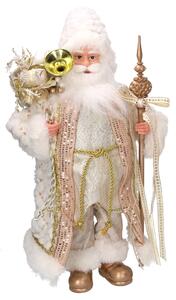 Babbo natale in tessuto oro e bianco con sacco regali cm xh45
