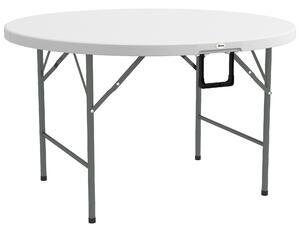 Outsunny Tavolo Pieghevole per Giardino e Campeggio, in Acciaio e HDPE, Ø122x73 cm, Grigio e Bianco|Aosom