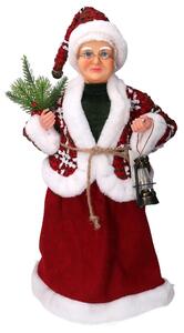 Babbo natale in tessuto signora con lanterna verde e rosso cm xh45