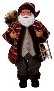 Babbo natale in tessuto marrone e rosso con slittino cm xh60