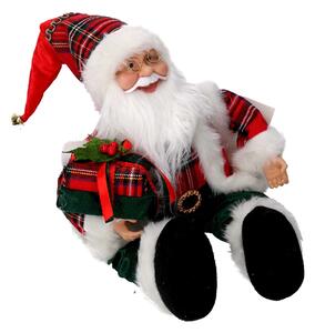 Babbo natale in tessuto rosso seduto con regali, musica e movimento cm xh35,5