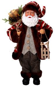 Babbo natale in tessuto marrone e rosso con slittino cm xh45