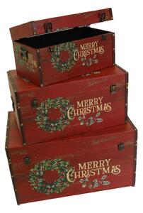 Set 3 Bauli in similpelle con ghirlanda rettangolare rosso