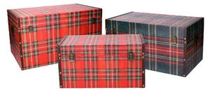 Set 3 Bauli in similpelle design scozzese rettangolare