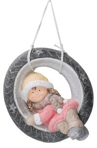 Bambina resina su copertone rosa cm 43x38xh26