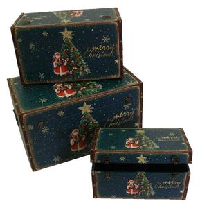 Set 3 Bauli in similpelle con albero rettangolare blu