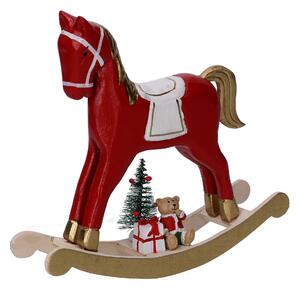 Cavallo a dondolo legno oro e rosso cm 22,5x6xh22