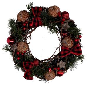 Coroncina con pigne e fiocchi rosso scozzese cm Ø34x10