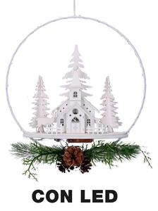 Ghirlanda metallo led con chiesa bianco cm 25x7x47,5