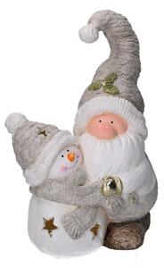 Gnomo resina e pupazzo di neve grigio con led cm 27,5x18,5xh42