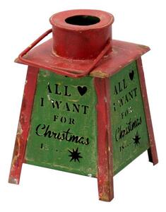 Lanterna metallo verde rosso christmas quadro cm 10,5x10,5xh16