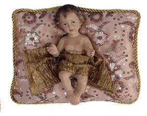 Natività tessuto su cuscino rosa cm xh19