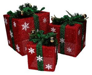 Set 3 Pacchi regalo fiocchi di neve verde e rosso