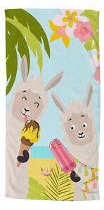 Telo mare da bambini in velluto 75x150 cm Happy lamas – Good Morning