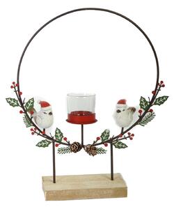 Portacandele metallo con uccellini rosso cm 29x7xh35