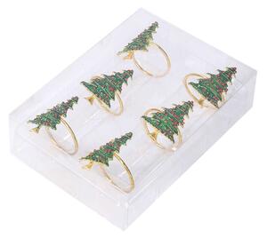Portatovaglioli metallo confezione 6pz pini verde oro cm 16x11,5xh4,5