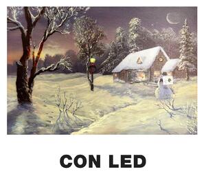 Quadro con led legno casa innevata multicolor rettangolare cm 60x40xh1,8