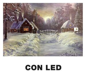 Quadro con led legno case innevate multicolor rettangolare cm 60x40xh1,8
