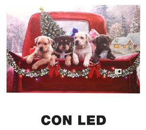 Quadro con led legno cani multicolor rettangolare cm 60x40xh1,8