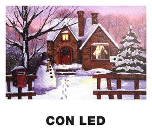 Quadro con led legno casa innevata multicolor rettangolare cm 60x40xh1,8