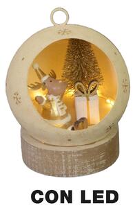 Renna metallo led dentro pallina oro cm Ø11xh15