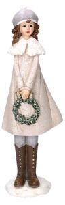 Statua resina bambina con ghirlanda bianco cm 8x12xh31,5