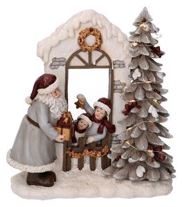 Statua resina babbo natale e bambini grigio con led cm 22x9,5xh22,5