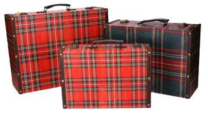 Set 3 Valigie in similpelle design scozzese rettangolare