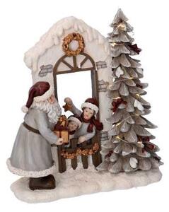 Statua resina babbo natale e bambini grigio con led cm 22x9,5xh22,5