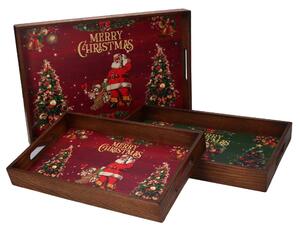Set 3 Vassoi in legno con scritta Merry Christmas rettangolare