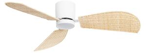 Ventilatore da soffitto LED Faipari con luce, bianco/rattan, 132 cm, DC - Lucande, Faipari, Legno, Soggiorno, Legno, Moderno