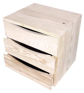Cassettiera da Tavolo 3 cassetti 36x30x36 cm in Legno di Pino Massiccio Grezzo