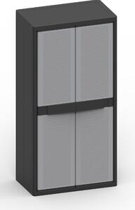 Armadio Modulare da Esterno 89,7x53,7x180 cm 2 Ante 3 Ripiani in Polipropilene Jumbo Cab Grigio e Nero