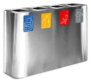 Pattumiera Sistema di Raccolta Rifiuti 120x30xh80 cm In Acciaio Inox 4 Scomparti Argento