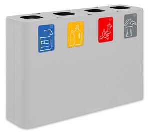 Pattumiera Sistema di Raccolta Rifiuti 120x30xh80 cm In Acciaio Verniciato 4 Scomparti Bianco