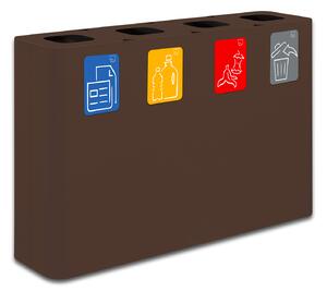 Pattumiera Sistema di Raccolta Rifiuti 120x30xh80 cm In Acciaio Verniciato 4 Scomparti Marrone