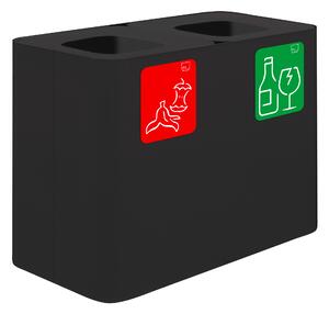Pattumiera Sistema di Raccolta Rifiuti 77x38xh50 cm In Acciaio Verniciato 2 Scomparti Nero