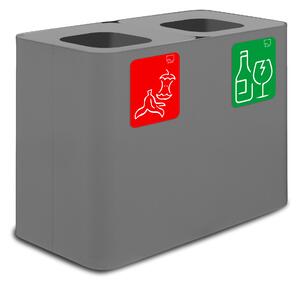 Pattumiera Sistema di Raccolta Rifiuti 77x38xh50 cm In Acciaio Verniciato 2 Scomparti Grigio