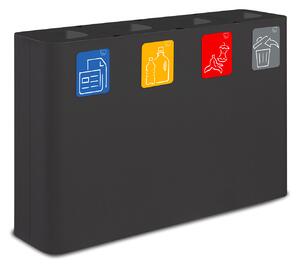 Pattumiera Sistema di Raccolta Rifiuti 120x30xh80 cm In Acciaio Verniciato 4 Scomparti Nero