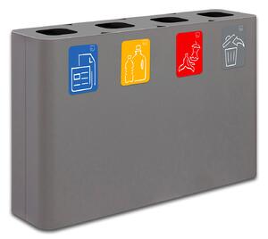 Pattumiera Sistema di Raccolta Rifiuti 120x30xh80 cm In Acciaio Verniciato 4 Scomparti Grigio