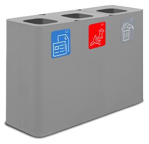 Pattumiera Sistema di Raccolta Rifiuti 115x38xh80 cm in Acciaio 3 Scomparti Grigio