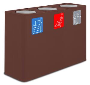 Pattumiera Sistema di Raccolta Rifiuti 115x38xh80 cm in Acciaio 3 Scomparti Marrone