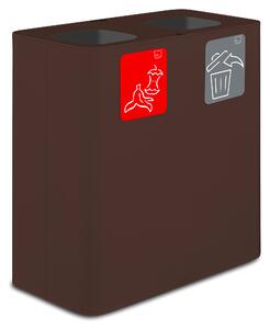 Pattumiera Sistema di Raccolta Rifiuti 77x38xh80 cm In Acciaio Verniciato 2 Scomparti Marrone