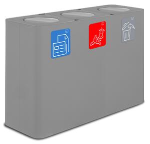 Pattumiera Sistema di Raccolta Rifiuti 115x38xh80 cm in Acciaio 3 Scomparti Grigio
