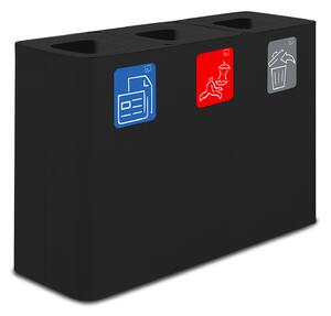 Pattumiera Sistema di Raccolta Rifiuti 115x38xh80 cm in Acciaio 3 Scomparti Nero