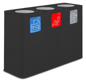 Pattumiera Sistema di Raccolta Rifiuti 115x38xh80 cm in Acciaio 3 Scomparti Nero