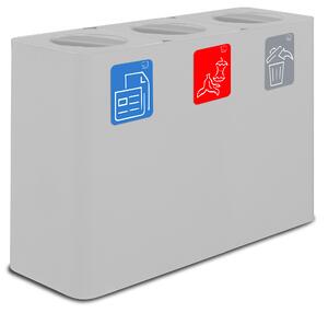 Pattumiera Sistema di Raccolta Rifiuti 115x38xh80 cm in Acciaio 3 Scomparti Bianco