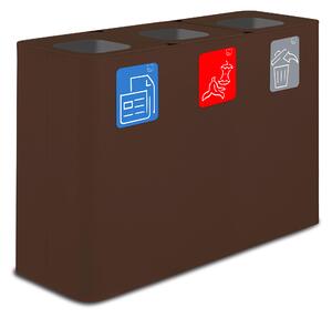 Pattumiera Sistema di Raccolta Rifiuti 115x38xh80 cm in Acciaio 3 Scomparti Marrone