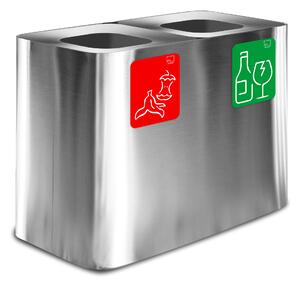 Pattumiera Sistema di Raccolta Rifiuti 77x38xh50 cm In Acciaio Inox 2 Scomparti Argento
